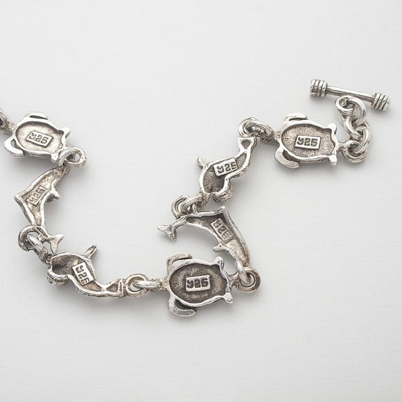 Vintage Real Sterling Silver Dolphin, Turtle, Otter Charm Bracelet Stamped 925 - Picture 5 of 7